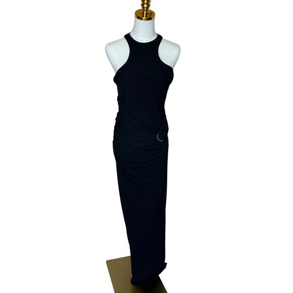 Halston Black Tank Gown Size 6 Cocktail Bodycon Halter Chic Maxi Dress $545 Flaw - Picture 6 of 10